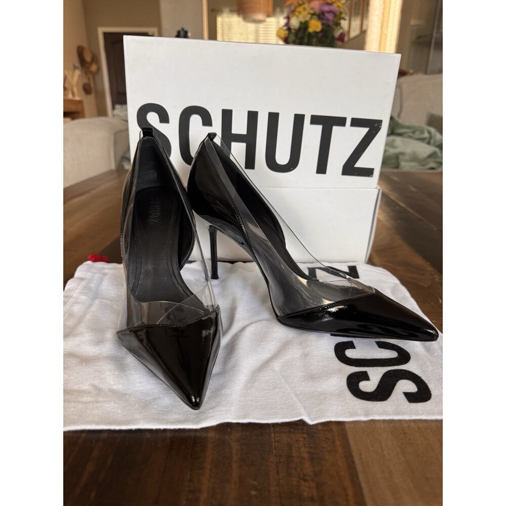 Schutz Andie Women's Size 8B Black Clear Vinyl Pointed Toe Stiletto Pumps New - Picture 2 of 11